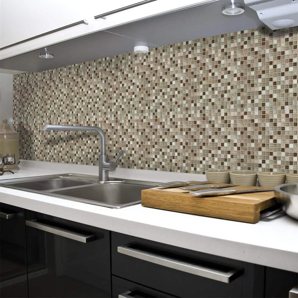 Warm Topaz Beige/Cream 11.75 in. x 11.75 in. Glass Mosaic Tile (9.588 sq. ft./Case) by Jeffrey Court 4 Warm Topaz Beige/Cream 11.75 in. x 11.75 in. Glass Mosaic Tile (9.588 sq. ft./Case) by Jeffrey Court - Image 2