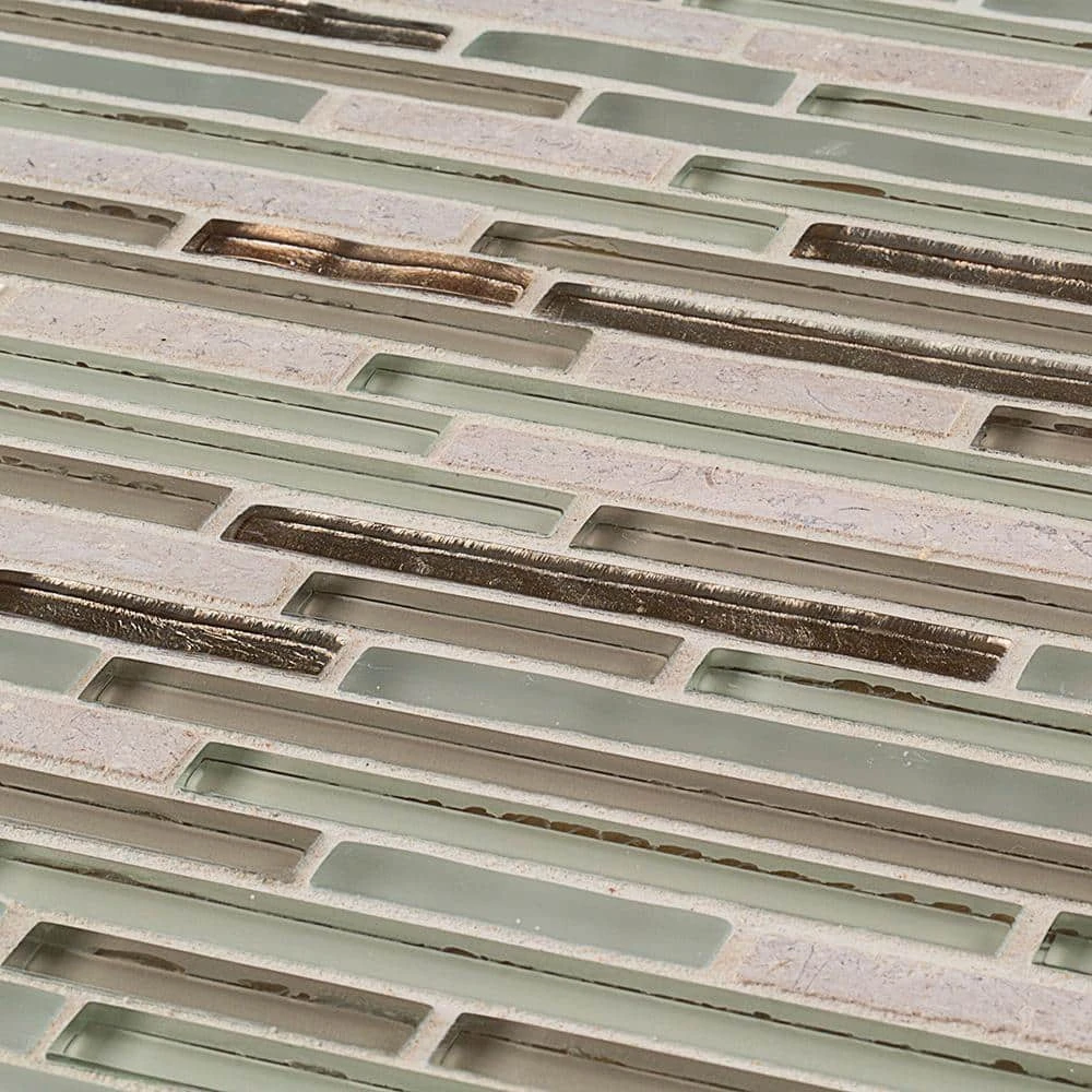 Golden Horizon Beige/Cream 11.5 in. x 11.625 in. Interlocking Glass/Stone/Metal Wall Mosaic Tile (9.32 sq. ft./Case) by Jeffrey Court 7 Golden Horizon Beige/Cream 11.5 in. x 11.625 in. Interlocking Glass/Stone/Metal Wall Mosaic Tile (9.32 sq. ft./Case) by Jeffrey Court - Image 5