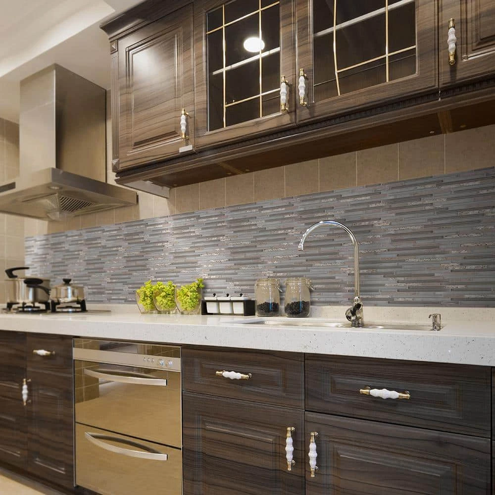 Golden Horizon Beige/Cream 11.5 in. x 11.625 in. Interlocking Glass/Stone/Metal Wall Mosaic Tile (9.32 sq. ft./Case) by Jeffrey Court 4 Golden Horizon Beige/Cream 11.5 in. x 11.625 in. Interlocking Glass/Stone/Metal Wall Mosaic Tile (9.32 sq. ft./Case) by Jeffrey Court - Image 2