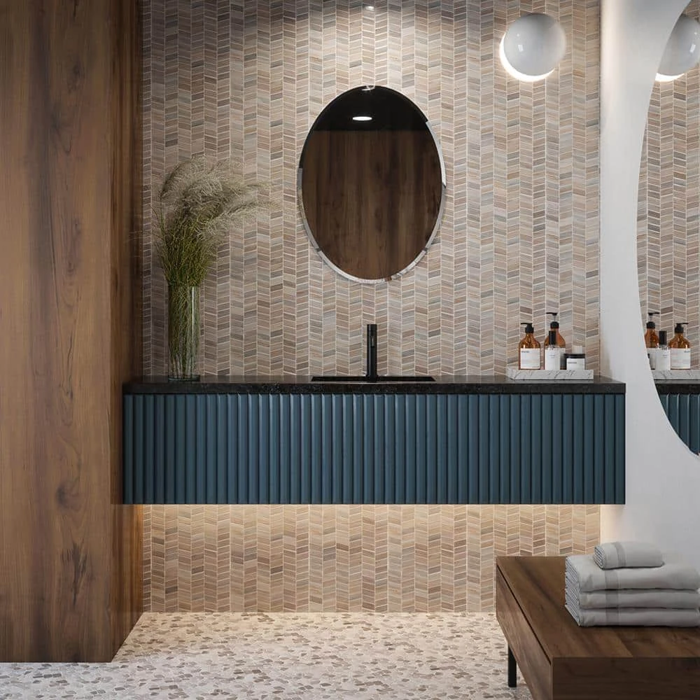 Weekender Beige/Cream 10.125 in. x 12.125 in. Chevron Polished Marble Wall and Floor Mosaic Tile (0.852 sq. ft./Each) by Jeffrey Court 4 Weekender Beige/Cream 10.125 in. x 12.125 in. Chevron Polished Marble Wall and Floor Mosaic Tile (0.852 sq. ft./Each) by Jeffrey Court - Image 2