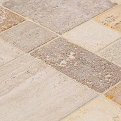 Brick Medley Beige 11.875 in. x 11.875 in. Honed Travertine Wall and Floor Mosaic Tile (0.979 sq. ft./Each) by Jeffrey Court 10 Brick Medley Beige 11.875 in. x 11.875 in. Honed Travertine Wall and Floor Mosaic Tile (0.979 sq. ft./Each) by Jeffrey Court -Tile Elegant Shop beige cream jeffrey court mosaic tile 99036 1d 1000