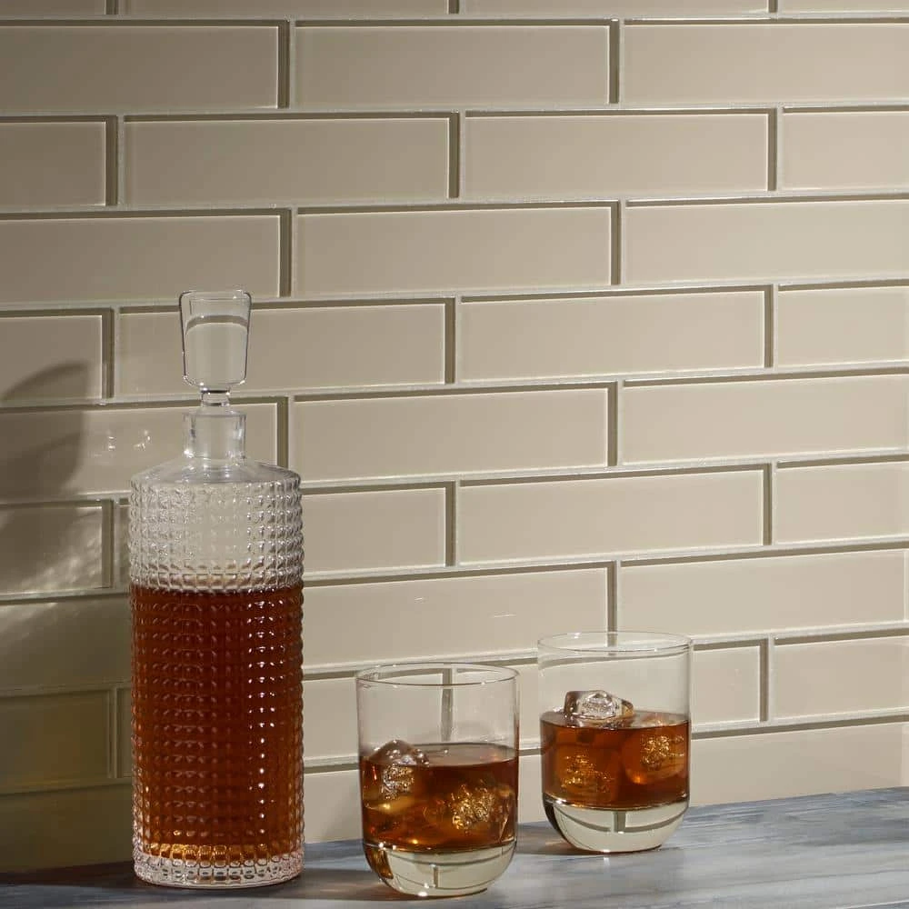 Contempo Beige 2 in. x 8 in. x 8mm Polished Glass Floor and Wall Tile (36 pieces 4 sq.ft./Box) by Ivy Hill Tile 4 Contempo Beige 2 in. x 8 in. x 8mm Polished Glass Floor and Wall Tile (36 pieces 4 sq.ft./Box) by Ivy Hill Tile - Image 2