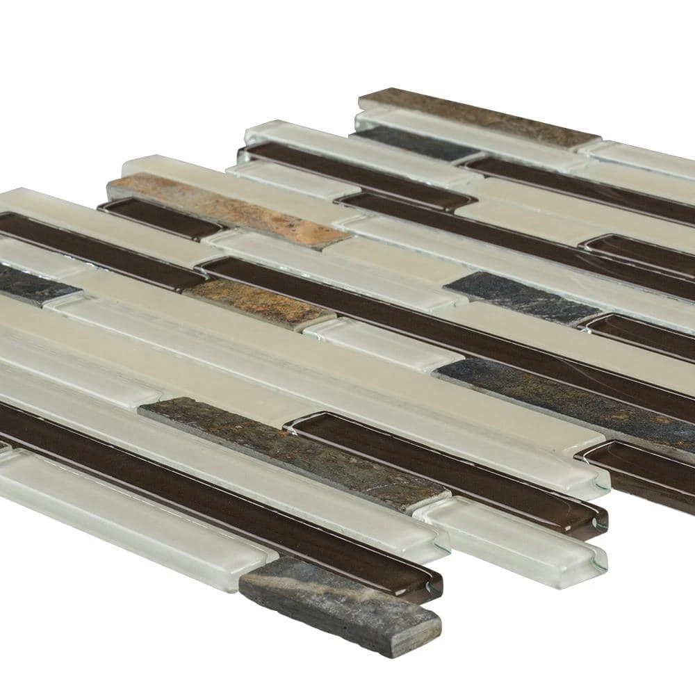 Slate Beach Beige/Cream 11.625 in. x 11.625 in. Interlocking Gloss/Matte Glass and Slate Mosaic Tile (14.07 sq.ft./Case) by Jeffrey Court 5 Slate Beach Beige/Cream 11.625 in. x 11.625 in. Interlocking Gloss/Matte Glass and Slate Mosaic Tile (14.07 sq.ft./Case) by Jeffrey Court - Image 3