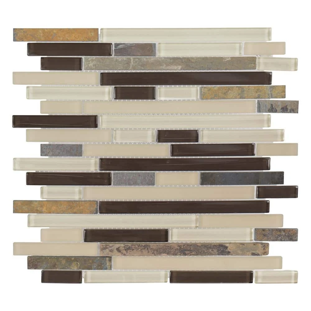 Slate Beach Beige/Cream 11.625 in. x 11.625 in. Interlocking Gloss/Matte Glass and Slate Mosaic Tile (14.07 sq.ft./Case) by Jeffrey Court 3 Slate Beach Beige/Cream 11.625 in. x 11.625 in. Interlocking Gloss/Matte Glass and Slate Mosaic Tile (14.07 sq.ft./Case) by Jeffrey Court