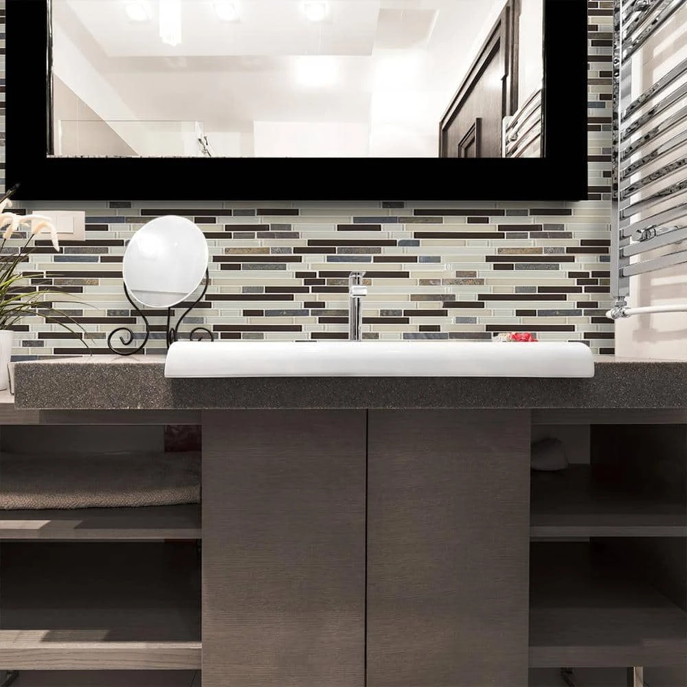 Slate Beach Beige/Cream 11.625 in. x 11.625 in. Interlocking Gloss/Matte Glass and Slate Mosaic Tile (14.07 sq.ft./Case) by Jeffrey Court 4 Slate Beach Beige/Cream 11.625 in. x 11.625 in. Interlocking Gloss/Matte Glass and Slate Mosaic Tile (14.07 sq.ft./Case) by Jeffrey Court - Image 2