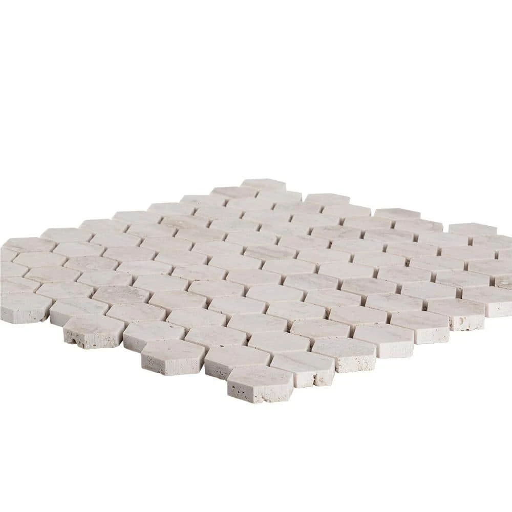 Travertine Constellation Beige 10.875 in. x 11.75 in. Hexagon Honed Travertine Wall and Floor Mosaic Tile by Jeffrey Court 6 Travertine Constellation Beige 10.875 in. x 11.75 in. Hexagon Honed Travertine Wall and Floor Mosaic Tile by Jeffrey Court - Image 4