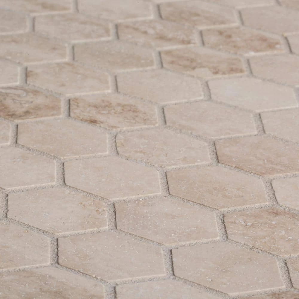 Travertine Constellation Beige 10.875 in. x 11.75 in. Hexagon Honed Travertine Wall and Floor Mosaic Tile by Jeffrey Court 5 Travertine Constellation Beige 10.875 in. x 11.75 in. Hexagon Honed Travertine Wall and Floor Mosaic Tile by Jeffrey Court - Image 3