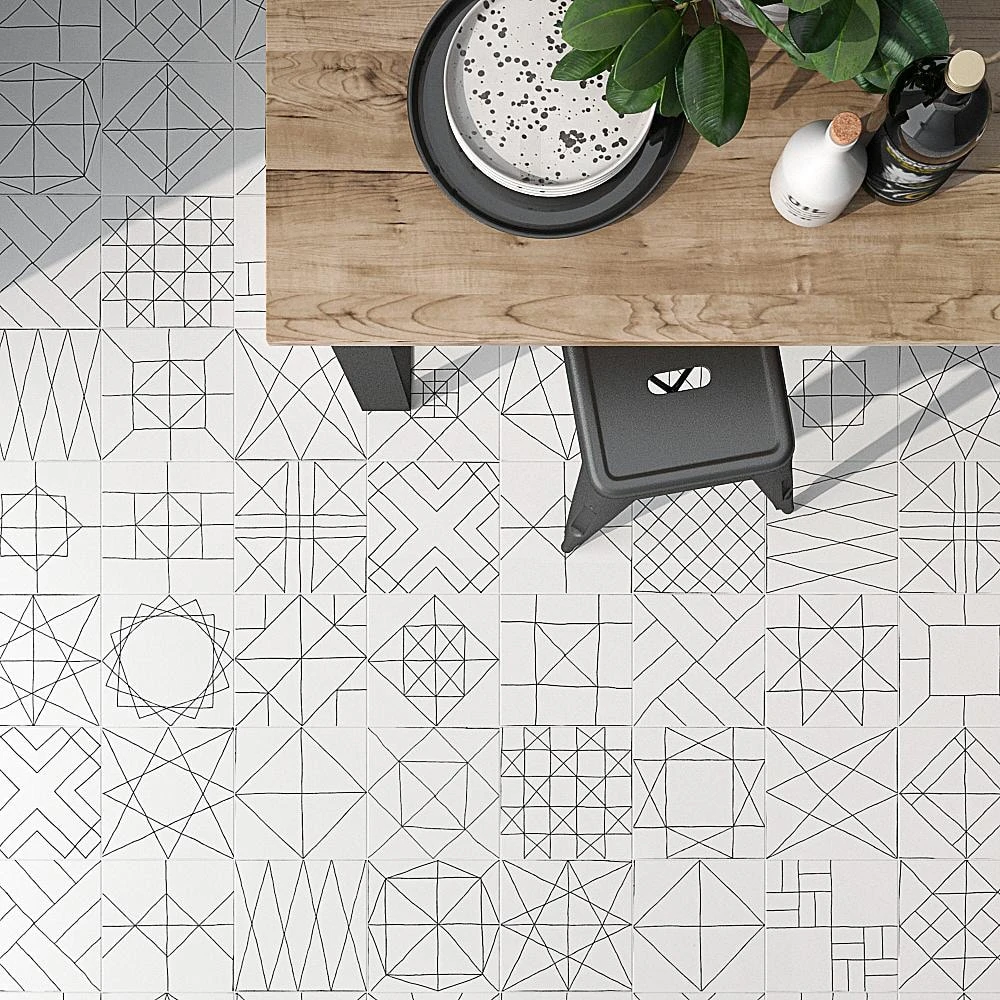 Infinitum Encaustic Black and White 9 in. x 9 in. Matte Porcelain Floor and Wall Tile (10.76 sq. ft./Case) by Ivy Hill Tile 6 Infinitum Encaustic Black and White 9 in. x 9 in. Matte Porcelain Floor and Wall Tile (10.76 sq. ft./Case) by Ivy Hill Tile - Image 4