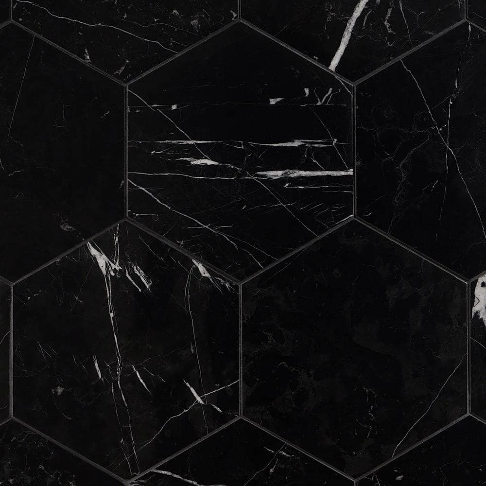 Blackout Hexagon Nero Marquina 10 in. x 10 in. Marble Floor and Wall Tile (6 sq. ft./Case) by Ivy Hill Tile 8 Blackout Hexagon Nero Marquina 10 in. x 10 in. Marble Floor and Wall Tile (6 sq. ft./Case) by Ivy Hill Tile - Image 6