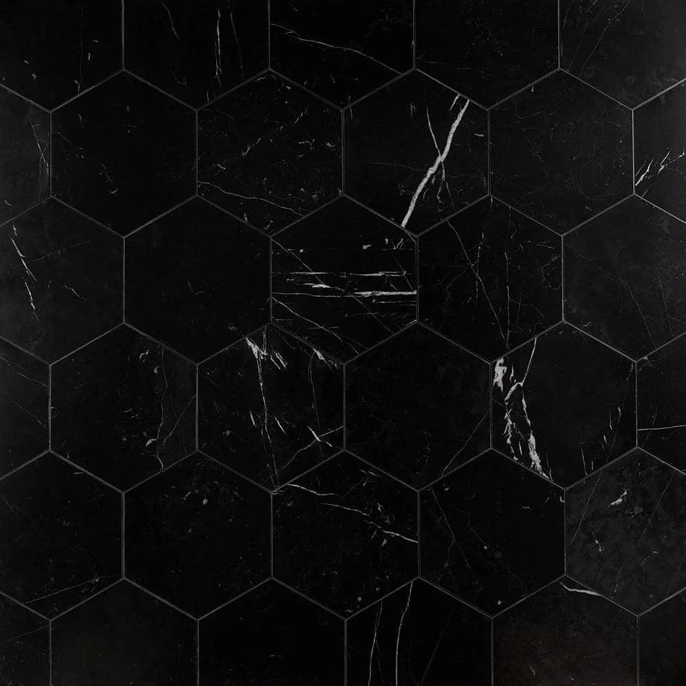 Blackout Hexagon Nero Marquina 10 in. x 10 in. Marble Floor and Wall Tile (6 sq. ft./Case) by Ivy Hill Tile 3 Blackout Hexagon Nero Marquina 10 in. x 10 in. Marble Floor and Wall Tile (6 sq. ft./Case) by Ivy Hill Tile