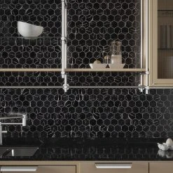 Hollow 2 in. Hex Black 12.375 in. x 10.75 in. Hexagon Gloss Glass Mosaic Wall Tile (18.47 sq. ft./Case) by Jeffrey Court 9 Hollow 2 in. Hex Black 12.375 in. x 10.75 in. Hexagon Gloss Glass Mosaic Wall Tile (18.47 sq. ft./Case) by Jeffrey Court -Tile Elegant Shop black jeffrey court glass tile 13068 31 1000