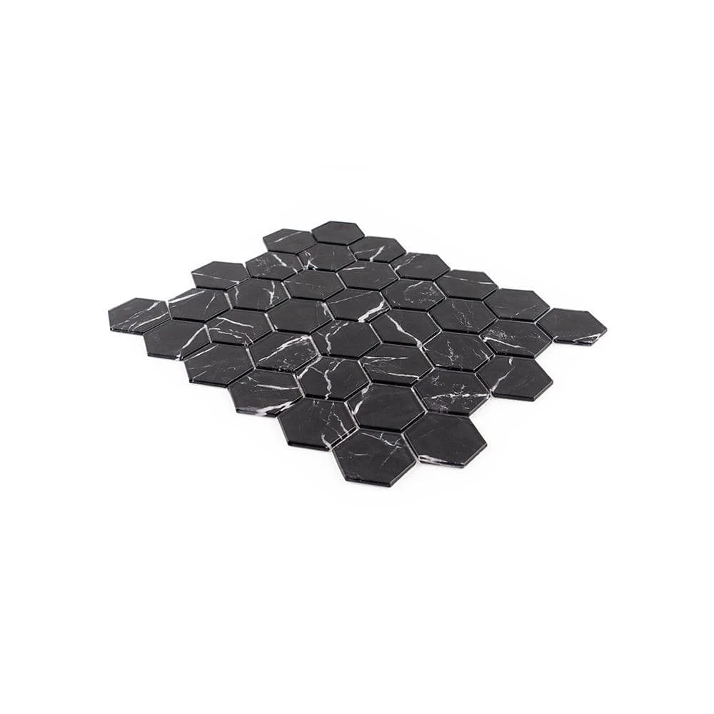 Hollow 2 in. Hex Black 12.375 in. x 10.75 in. Hexagon Gloss Glass Mosaic Wall Tile (18.47 sq. ft./Case) by Jeffrey Court 5 Hollow 2 in. Hex Black 12.375 in. x 10.75 in. Hexagon Gloss Glass Mosaic Wall Tile (18.47 sq. ft./Case) by Jeffrey Court - Image 3