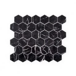 Hollow 2 in. Hex Black 12.375 in. x 10.75 in. Hexagon Gloss Glass Mosaic Wall Tile (18.47 sq. ft./Case) by Jeffrey Court