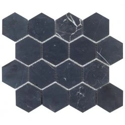 Midnight Hex Black 10.875 in. x 9.5 in. Honed Marble Wall and Floor Mosaic Tile (0.717 sq. ft./Each) by Jeffrey Court