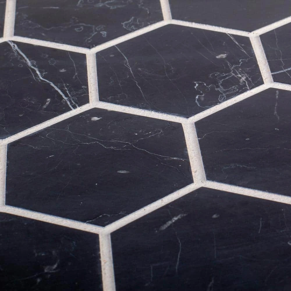 Midnight Hex Black 10.875 in. x 9.5 in. Honed Marble Wall and Floor Mosaic Tile (0.717 sq. ft./Each) by Jeffrey Court 7 Midnight Hex Black 10.875 in. x 9.5 in. Honed Marble Wall and Floor Mosaic Tile (0.717 sq. ft./Each) by Jeffrey Court - Image 5