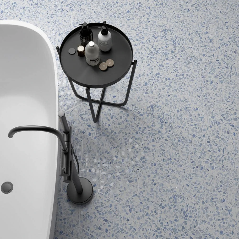 Fusion Hex Blue Terrazzo 9.13 in. x 10.51 in. Matte Porcelain Floor and Wall Tile (8.07 sq.ft. / Case) by Ivy Hill Tile 4 Fusion Hex Blue Terrazzo 9.13 in. x 10.51 in. Matte Porcelain Floor and Wall Tile (8.07 sq.ft. / Case) by Ivy Hill Tile - Image 2