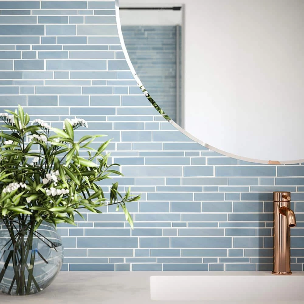 Polar Orbit Blue 11.625 in. x 11.625 in. Interlocking Glossy Glass Mosaic Wall Tile (18.77 sq. ft./Case) by Jeffrey Court 6 Polar Orbit Blue 11.625 in. x 11.625 in. Interlocking Glossy Glass Mosaic Wall Tile (18.77 sq. ft./Case) by Jeffrey Court - Image 4