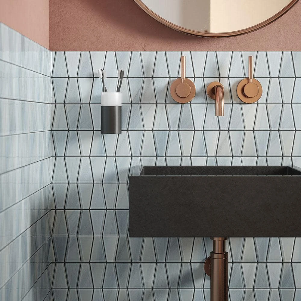 Orbit Trapazoid Blue 12.25 in. x 12.125 in. Trapezoid Gloss Glass Mosaic Wall Tile (20.63 sq. ft./Case) by Jeffrey Court 4 Orbit Trapazoid Blue 12.25 in. x 12.125 in. Trapezoid Gloss Glass Mosaic Wall Tile (20.63 sq. ft./Case) by Jeffrey Court - Image 2