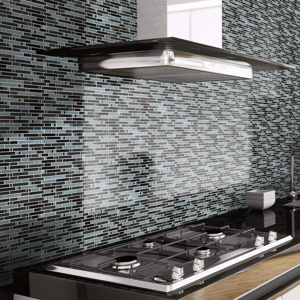 Blue Zephyr Pencil 11.875 in. x 11.125 in. Interlocking Gloss Glass Wall Mosaic Tile (9.17 sq. ft./Case) by Jeffrey Court 4 Blue Zephyr Pencil 11.875 in. x 11.125 in. Interlocking Gloss Glass Wall Mosaic Tile (9.17 sq. ft./Case) by Jeffrey Court - Image 2