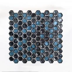 Tile Elegant Shop 45 Mermaid Lagoon Blue 11.375 in. x 10.875 in. Hexagon Gloss Glass Wall Mosaic Tile (12.88 sq. ft./Case) by Jeffrey Court