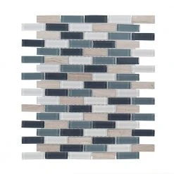 Dolphin Tail Blue 9.75 in. x 11.875 in. Interlocking Gloss Glass and Natural Stone Mosaic Wall Tile (12.06 sq. ft./Case) by Jeffrey Court