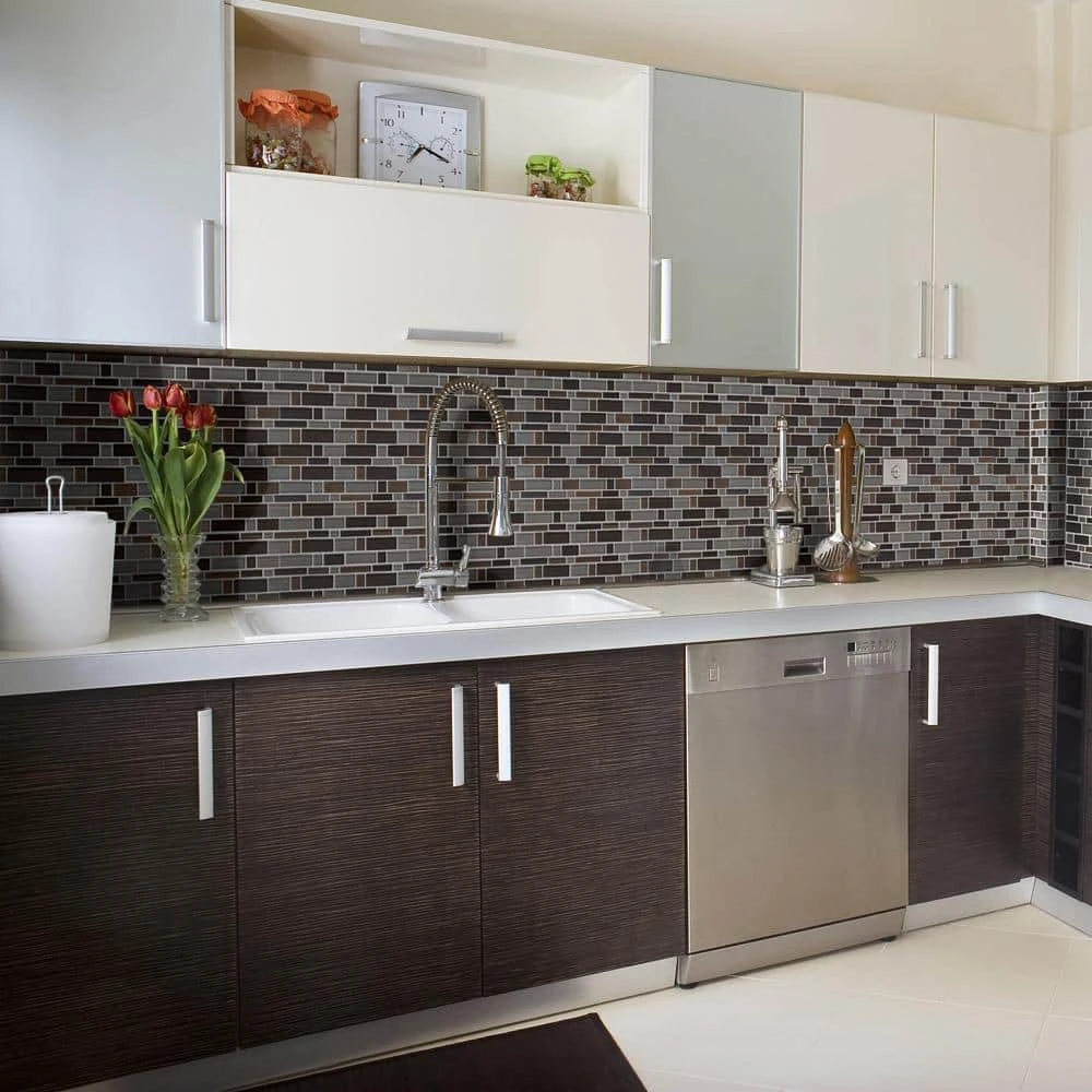 Heritage Cold Pencil Brown 11 in. x 11.75 in. Interlocking Gloss Glass Wall Mosaic Tile (8.97 sq. ft./Case) by Jeffrey Court 4 Heritage Cold Pencil Brown 11 in. x 11.75 in. Interlocking Gloss Glass Wall Mosaic Tile (8.97 sq. ft./Case) by Jeffrey Court - Image 2