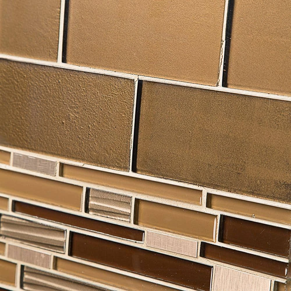 Gold Drop Brown 10.75 in. x 11.75 in. Interlocking Gloss Glass and Matte Metal Mosaic Tile (8.77 sq. ft./Case) by Jeffrey Court 6 Gold Drop Brown 10.75 in. x 11.75 in. Interlocking Gloss Glass and Matte Metal Mosaic Tile (8.77 sq. ft./Case) by Jeffrey Court - Image 4