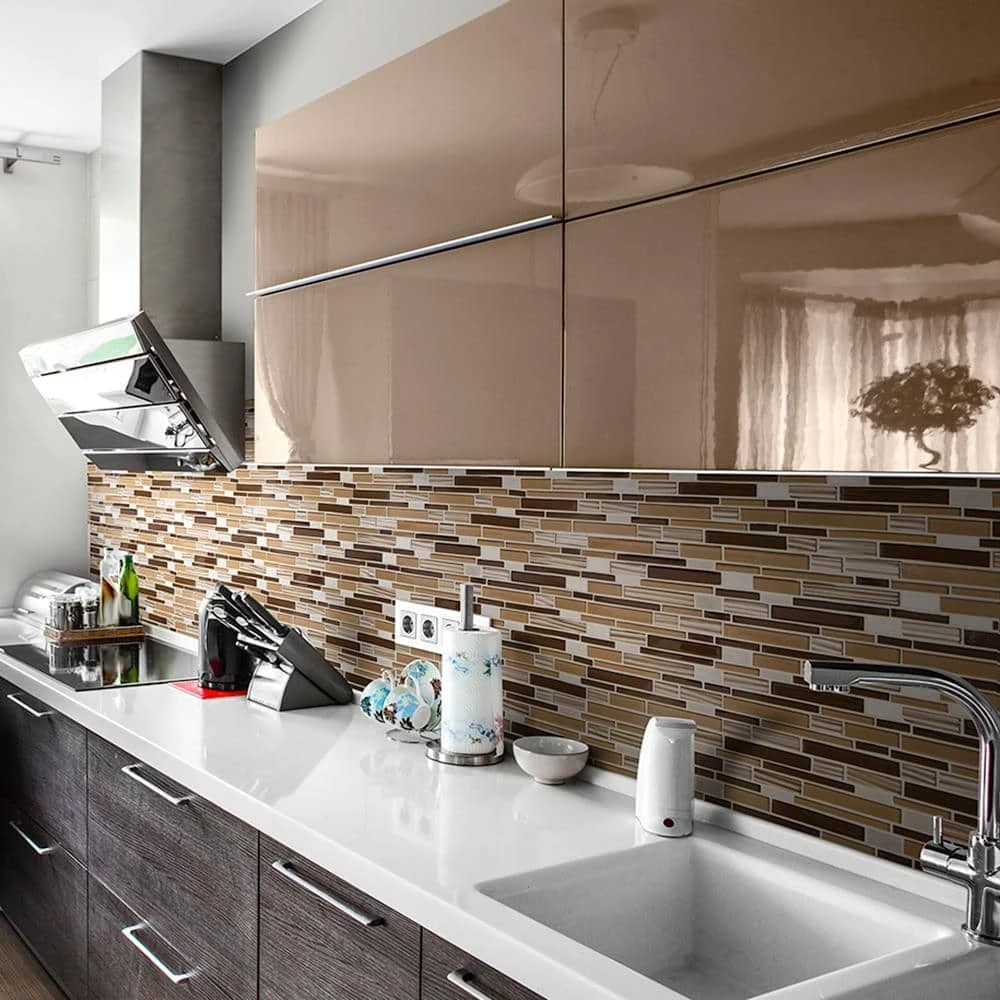 Gold Drop Brown 10.75 in. x 11.75 in. Interlocking Gloss Glass and Matte Metal Mosaic Tile (8.77 sq. ft./Case) by Jeffrey Court 4 Gold Drop Brown 10.75 in. x 11.75 in. Interlocking Gloss Glass and Matte Metal Mosaic Tile (8.77 sq. ft./Case) by Jeffrey Court - Image 2