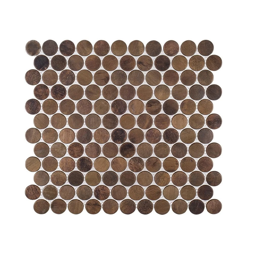 Copper Pennies Brown 11.875 in. x 11.625 in. Penny Round Brushed Metal Mosaic Tile (9.587 sq. ft./Case) by Jeffrey Court 3 Copper Pennies Brown 11.875 in. x 11.625 in. Penny Round Brushed Metal Mosaic Tile (9.587 sq. ft./Case) by Jeffrey Court