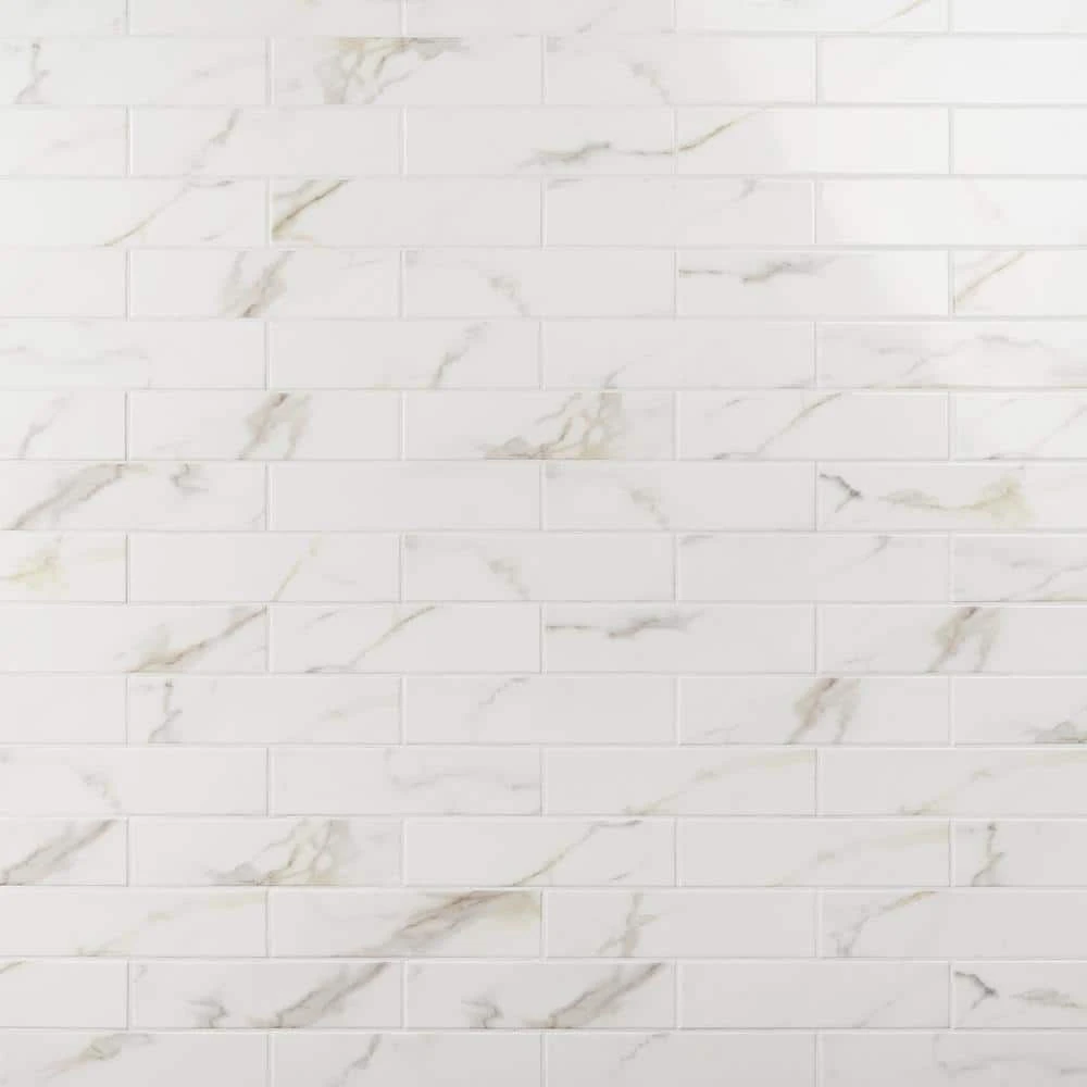 Santorini Calacatta White 2.95 in. x 11.81 in. Polished Ceramic Wall Tile (5.38 sq. ft./Case) by Ivy Hill Tile 3 Santorini Calacatta White 2.95 in. x 11.81 in. Polished Ceramic Wall Tile (5.38 sq. ft./Case) by Ivy Hill Tile