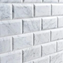 White Carrara Beveled 3 in. x 6 in. x 9mm Polished Marble Subway Tile (40 pieces / 5 sq. ft. / box) by Ivy Hill Tile 14 White Carrara Beveled 3 in. x 6 in. x 9mm Polished Marble Subway Tile (40 pieces / 5 sq. ft. / box) by Ivy Hill Tile -Tile Elegant Shop carrara ivy hill tile marble tile ext3rd100389 1d 1000