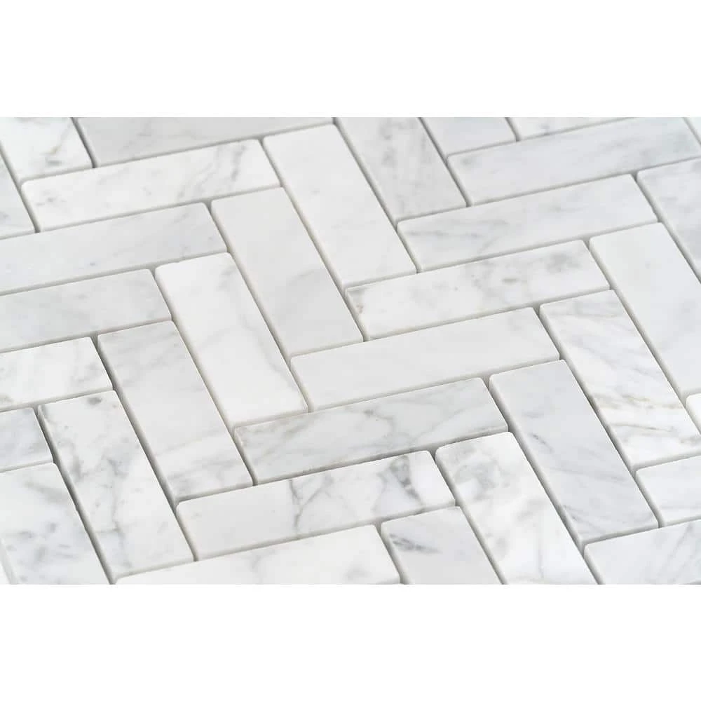 White Carrara Herringbone 12 in. x 12 in. 10mm Polished Marble Stone Mosaic Wall Tile (1 sq. ft.) by Ivy Hill Tile 7 White Carrara Herringbone 12 in. x 12 in. 10mm Polished Marble Stone Mosaic Wall Tile (1 sq. ft.) by Ivy Hill Tile - Image 5