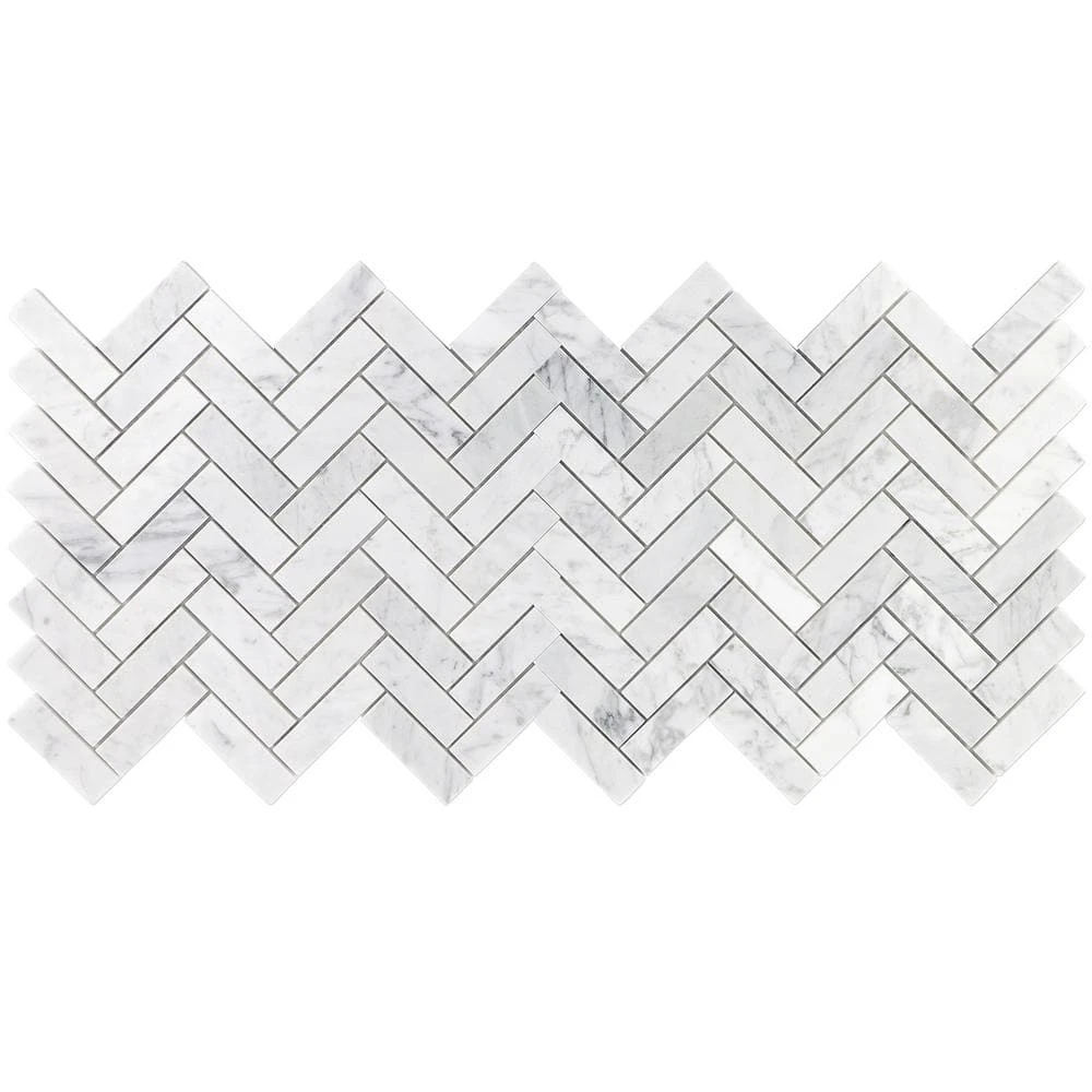 White Carrara Herringbone 12 in. x 12 in. 10mm Polished Marble Stone Mosaic Wall Tile (1 sq. ft.) by Ivy Hill Tile 5 White Carrara Herringbone 12 in. x 12 in. 10mm Polished Marble Stone Mosaic Wall Tile (1 sq. ft.) by Ivy Hill Tile - Image 3