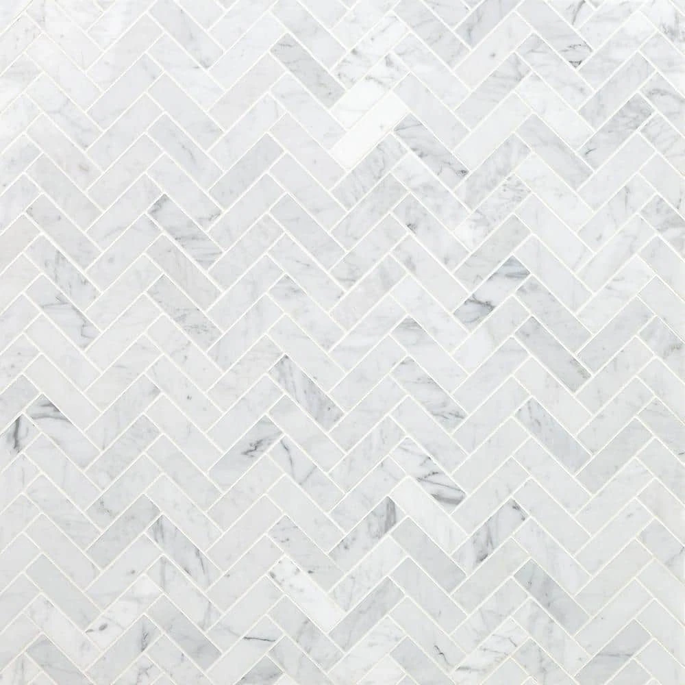 White Carrara Herringbone 12 in. x 12 in. 10mm Polished Marble Stone Mosaic Wall Tile (1 sq. ft.) by Ivy Hill Tile 3 White Carrara Herringbone 12 in. x 12 in. 10mm Polished Marble Stone Mosaic Wall Tile (1 sq. ft.) by Ivy Hill Tile