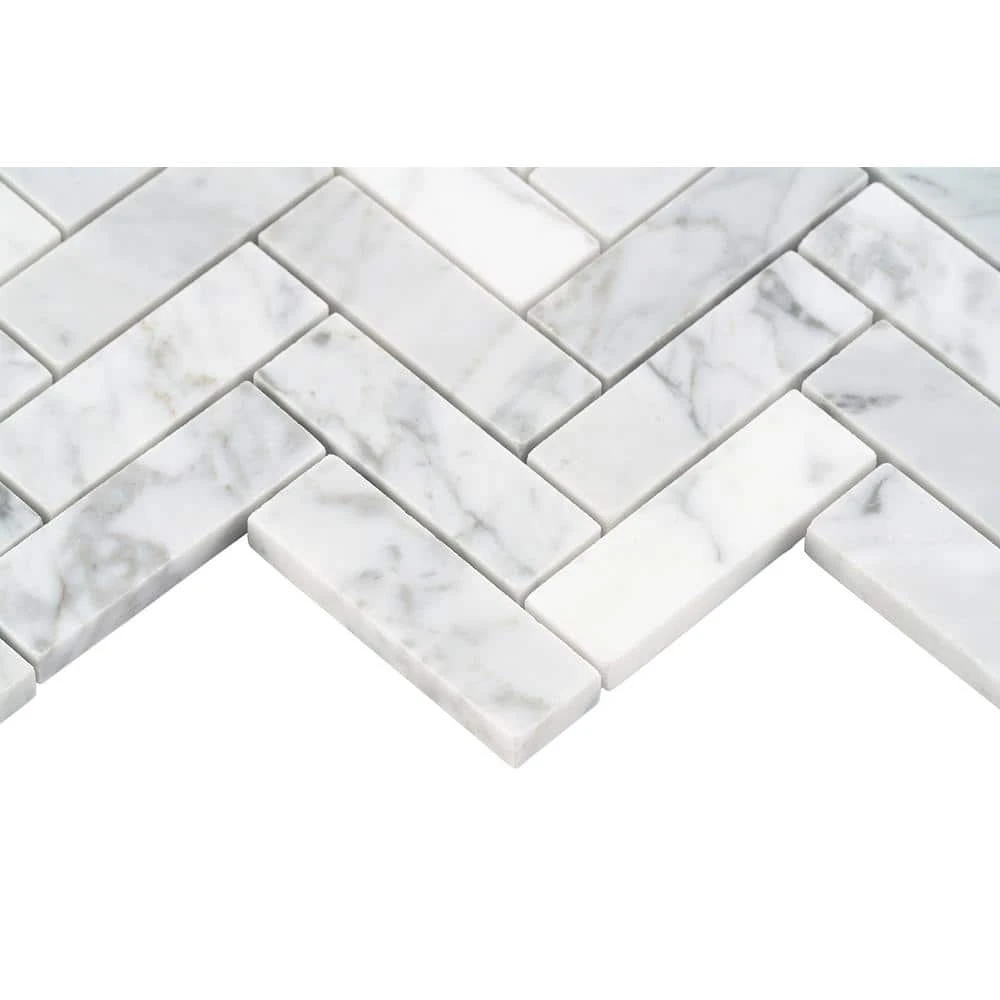 White Carrara Herringbone 12 in. x 12 in. 10mm Polished Marble Stone Mosaic Wall Tile (1 sq. ft.) by Ivy Hill Tile 9 White Carrara Herringbone 12 in. x 12 in. 10mm Polished Marble Stone Mosaic Wall Tile (1 sq. ft.) by Ivy Hill Tile - Image 7
