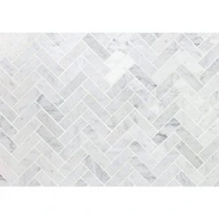 White Carrara Herringbone 12 in. x 12 in. 10mm Polished Marble Stone Mosaic Wall Tile (1 sq. ft.) by Ivy Hill Tile 12 White Carrara Herringbone 12 in. x 12 in. 10mm Polished Marble Stone Mosaic Wall Tile (1 sq. ft.) by Ivy Hill Tile -Tile Elegant Shop carrara ivy hill tile marble tile ext3rd104818 a0 1000