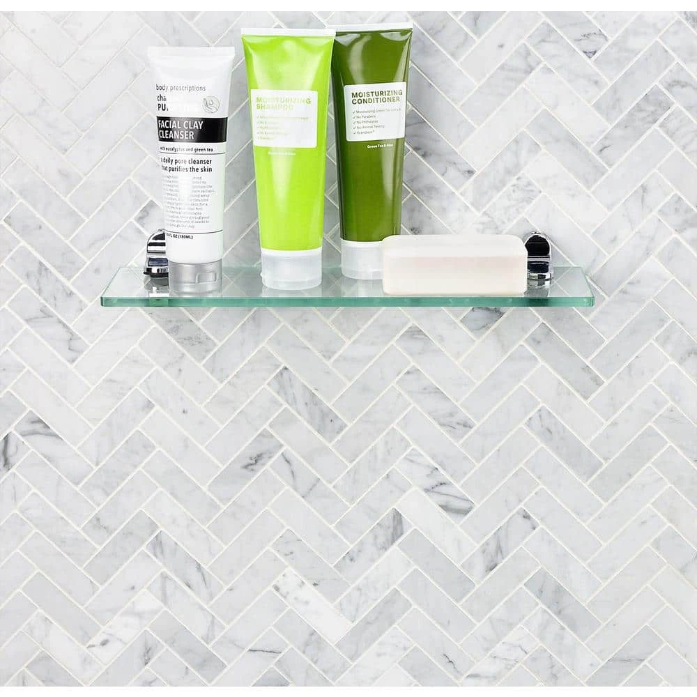 White Carrara Herringbone 12 in. x 12 in. 10mm Polished Marble Stone Mosaic Wall Tile (1 sq. ft.) by Ivy Hill Tile 4 White Carrara Herringbone 12 in. x 12 in. 10mm Polished Marble Stone Mosaic Wall Tile (1 sq. ft.) by Ivy Hill Tile - Image 2