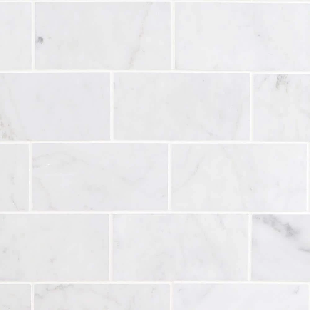 White Carrara 3 in. x 6 in. x 9mm Polished Marble Subway Tile (40 pieces / 5 sq. ft. / box) by Ivy Hill Tile 3 White Carrara 3 in. x 6 in. x 9mm Polished Marble Subway Tile (40 pieces / 5 sq. ft. / box) by Ivy Hill Tile