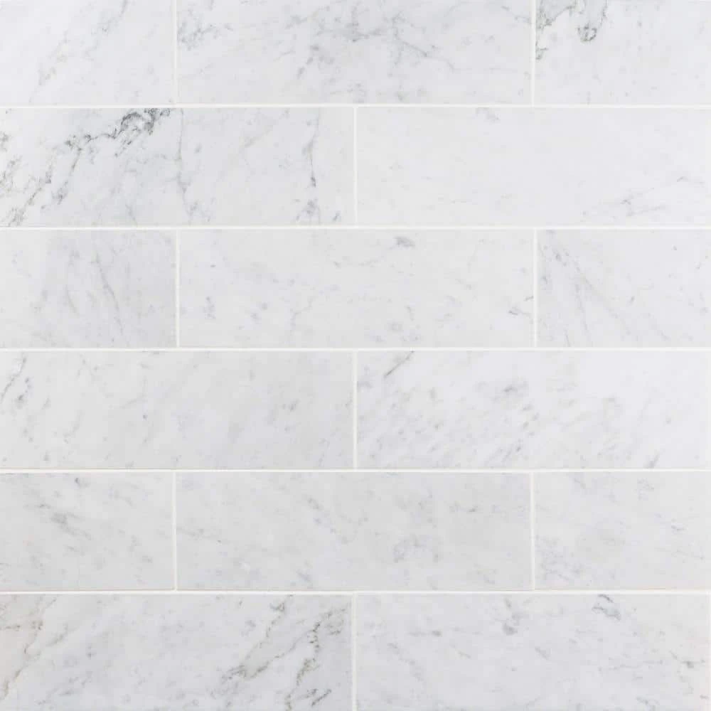 White Carrara 4 in. x 12 in. x 9mm Polished Marble Subway Tile (30 pieces / 10 sq. ft. / box) by Ivy Hill Tile 7 White Carrara 4 in. x 12 in. x 9mm Polished Marble Subway Tile (30 pieces / 10 sq. ft. / box) by Ivy Hill Tile - Image 5