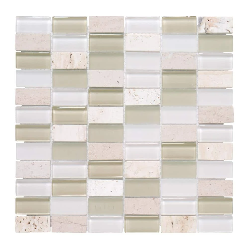Cottage Ridge Cream 11.625 in. x 11.625 in. Mixed Glass Travertine and Glass Mosaic Tile (9.38 sq. ft./Case) by Jeffrey Court 3 Cottage Ridge Cream 11.625 in. x 11.625 in. Mixed Glass Travertine and Glass Mosaic Tile (9.38 sq. ft./Case) by Jeffrey Court