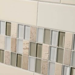 Cottage Ridge Cream 11.625 in. x 11.625 in. Mixed Glass Travertine and Glass Mosaic Tile (9.38 sq. ft./Case) by Jeffrey Court 10 Cottage Ridge Cream 11.625 in. x 11.625 in. Mixed Glass Travertine and Glass Mosaic Tile (9.38 sq. ft./Case) by Jeffrey Court -Tile Elegant Shop cream jeffrey court glass tile 99188 a0 1000