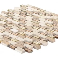 Molten 11.875 in. x 11.25 in. Interlocking Cream Glass/Cream and Emperador Marble Mosaic Tile (.927 sq. ft./Each) by Jeffrey Court 15 Molten 11.875 in. x 11.25 in. Interlocking Cream Glass/Cream and Emperador Marble Mosaic Tile (.927 sq. ft./Each) by Jeffrey Court -Tile Elegant Shop cream jeffrey court glass tile 99481 77 1000