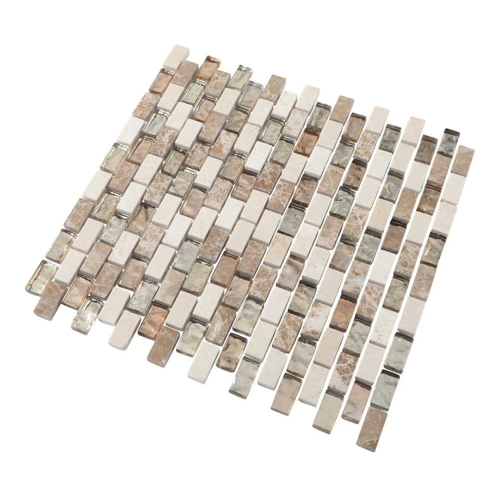 Molten 11.875 in. x 11.25 in. Interlocking Cream Glass/Cream and Emperador Marble Mosaic Tile (.927 sq. ft./Each) by Jeffrey Court 10 Molten 11.875 in. x 11.25 in. Interlocking Cream Glass/Cream and Emperador Marble Mosaic Tile (.927 sq. ft./Each) by Jeffrey Court - Image 8