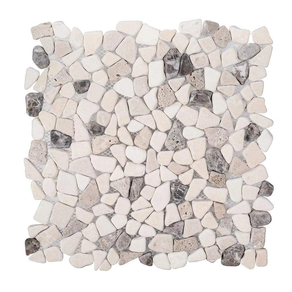 River Rock Medley 11.5 in. x 11.5 in. Cream Travertine/Cream and Brown Marble Floor/Wall Mosaic Tile (9.18 sq. ft./Case) by Jeffrey Court 3 River Rock Medley 11.5 in. x 11.5 in. Cream Travertine/Cream and Brown Marble Floor/Wall Mosaic Tile (9.18 sq. ft./Case) by Jeffrey Court