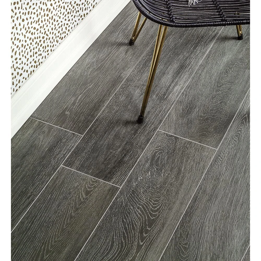 Helena Dark Gray 8 in. x 45 in. 10mm Natural Wood Look Porcelain Floor and Wall Tile (5 pieces / 12.26 sq. ft. / box) by Ivy Hill Tile 4 Helena Dark Gray 8 in. x 45 in. 10mm Natural Wood Look Porcelain Floor and Wall Tile (5 pieces / 12.26 sq. ft. / box) by Ivy Hill Tile - Image 2