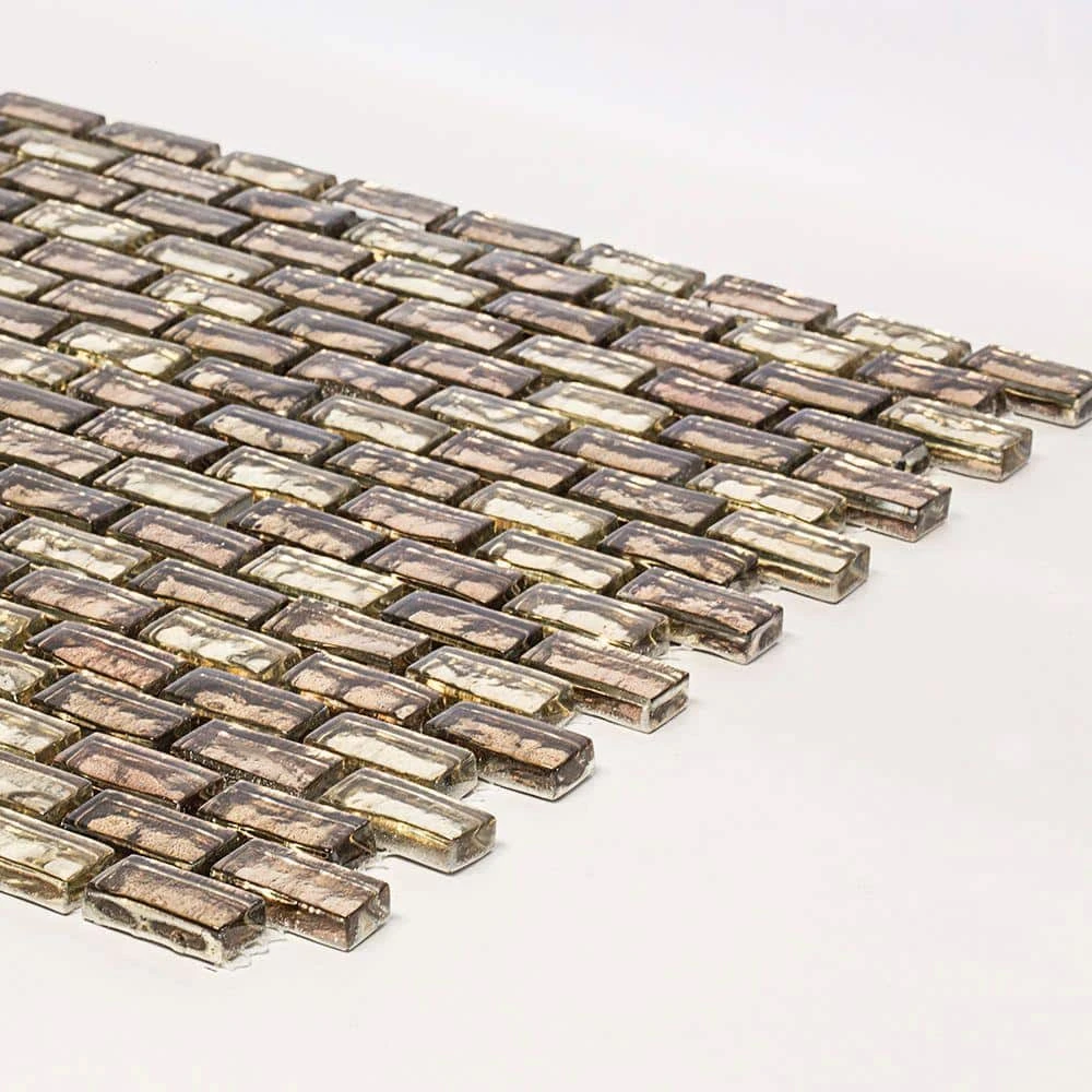 Infusion Gold Metallic 11.875 in. x 11.375 in. Interlocking Brick Glass Mosaic Tile (0.938 sq. ft/Each) by Jeffrey Court 6 Infusion Gold Metallic 11.875 in. x 11.375 in. Interlocking Brick Glass Mosaic Tile (0.938 sq. ft/Each) by Jeffrey Court - Image 4