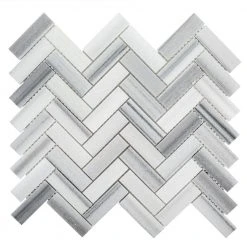 Zebra Plains Gray 12.875 in x 11.125 in. Herringbone Polished Marble Wall and Floor Mosaic Tile (9.947 sq. ft./Case) by Jeffrey Court