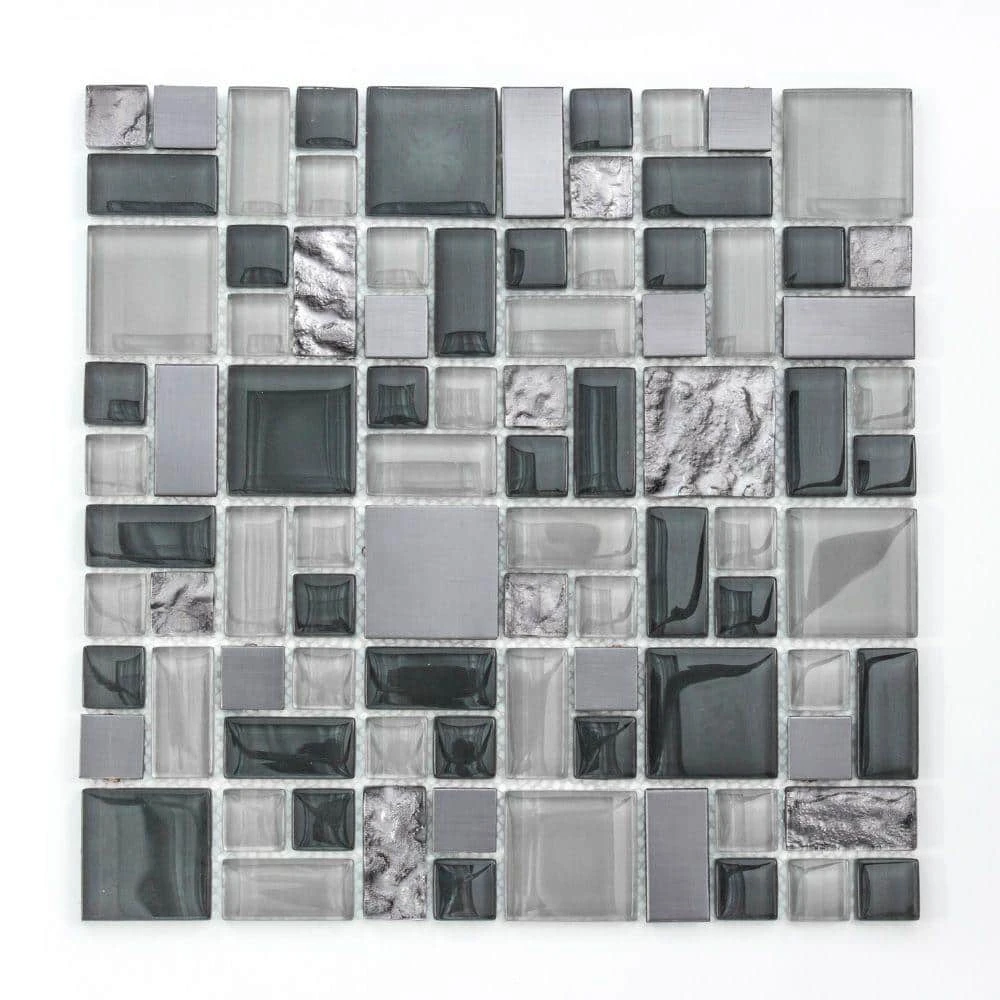 Satin Sapphire Gray 11.875 in. x 11.875 in. Square Mixed Glass and Metal Mosaic Tile (9.79 sq. ft./Case) by Jeffrey Court 3 Satin Sapphire Gray 11.875 in. x 11.875 in. Square Mixed Glass and Metal Mosaic Tile (9.79 sq. ft./Case) by Jeffrey Court