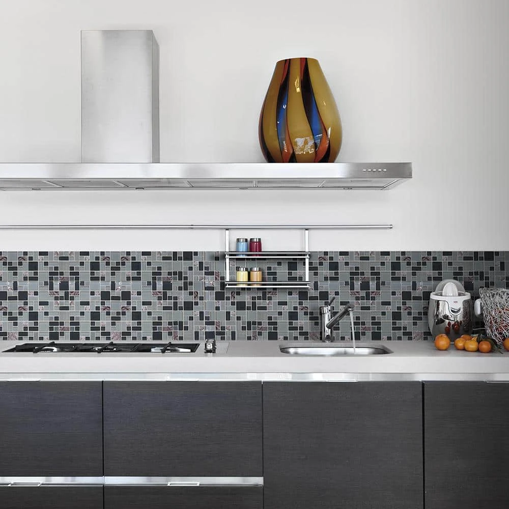Satin Sapphire Gray 11.875 in. x 11.875 in. Square Mixed Glass and Metal Mosaic Tile (9.79 sq. ft./Case) by Jeffrey Court 4 Satin Sapphire Gray 11.875 in. x 11.875 in. Square Mixed Glass and Metal Mosaic Tile (9.79 sq. ft./Case) by Jeffrey Court - Image 2