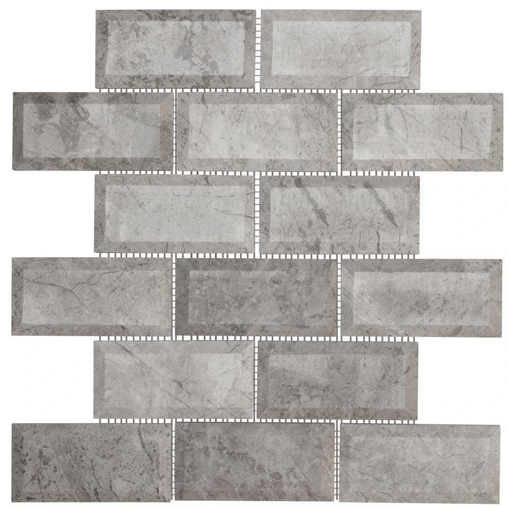 Tundra Grey 2 x 4 Beveled 10 in. x 11.75 in. Interlocking Polished Marble Mosaic Tile (0.815 sq. ft./Each) by Jeffrey Court 3 Tundra Grey 2 x 4 Beveled 10 in. x 11.75 in. Interlocking Polished Marble Mosaic Tile (0.815 sq. ft./Each) by Jeffrey Court